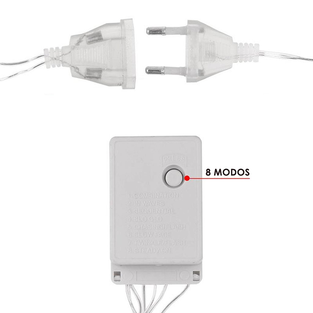 Pisca de LED Cascata 160L 4M X 70CM 8 Modos Tomada Natal Ano Novo Festas