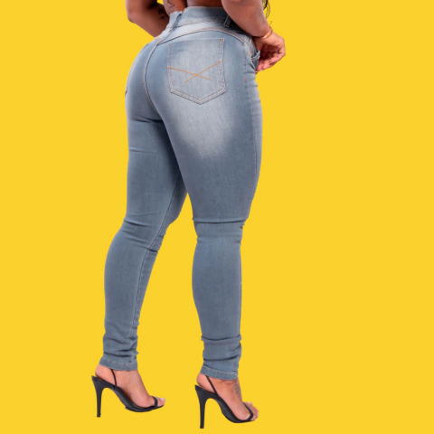Calca Feminina Jeans Cinza Rasgada Efeito Rasgado Trendy