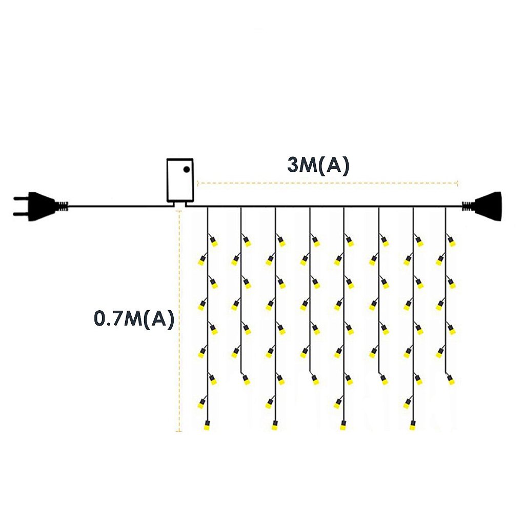 Pisca de LED Cascata 100L 3M X 70CM 8 Modos Tomada Natal Ano Novo Festas