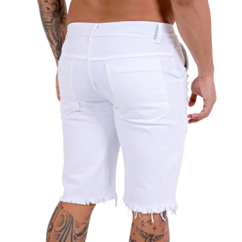 Bermuda Jeans Masculina Destroyed Branca