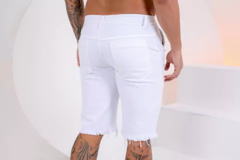 Bermuda Jeans Masculina Destroyed Branca