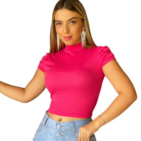 Blusa Feminina Curta Canelada Princesa Cor Rosa Pink Style