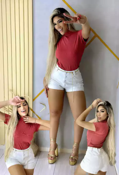 Blusa Feminina Manga Curta Cor Goiaba A Docura Da Moda