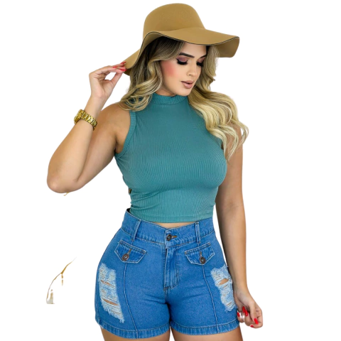 Blusinha C Gola Alta Sem Mangas Cor Verde Minimalista Verde
