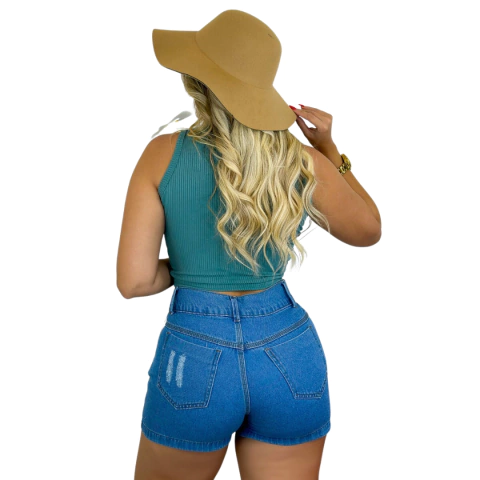 Blusinha C Gola Alta Sem Mangas Cor Verde Minimalista Verde