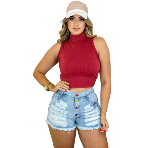 Blusinha Com Gola Alta Sem Mangas Vermelha Red Fashion