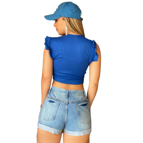 Blusinha Gola Canoa Cor Azul Elegante E Azul