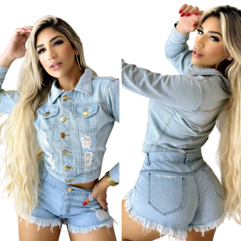Jaqueta Feminina Jeans Destroyed Elegancia Descontruida