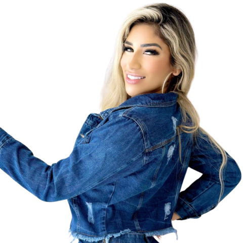 Jaqueta Jeans Feminina Escura Destroyed Estilo Destruido