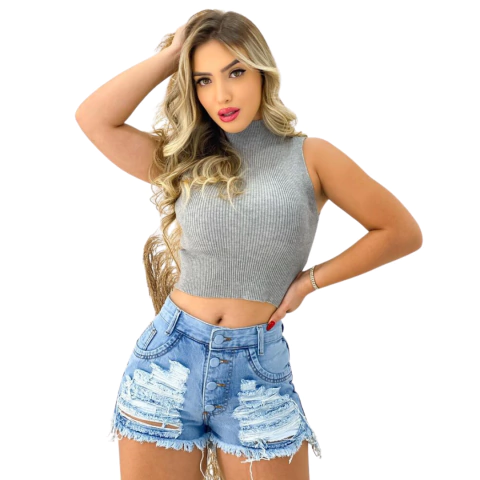 Kit 2 Shorts Jeans Curto Com 4 Botoes Duas Vezes Mais