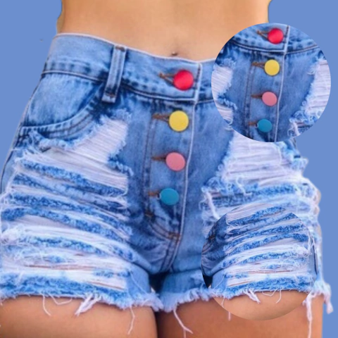 Short Jeans Feminino Com Botoes Coloridos Colorindo A Vida