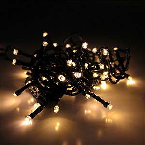 Cordão Com 50 Lâmpadas De Led Formato Pequena Gota 5 Metros Fio Verde Escuro