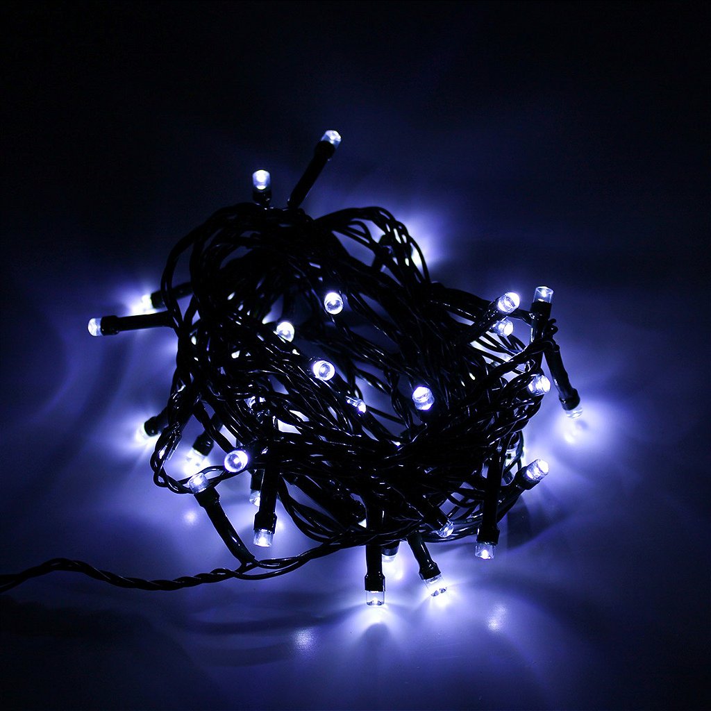 Cordão Com 50 Lâmpadas De Led Formato Pequena Gota 5 Metros Fio Verde Escuro