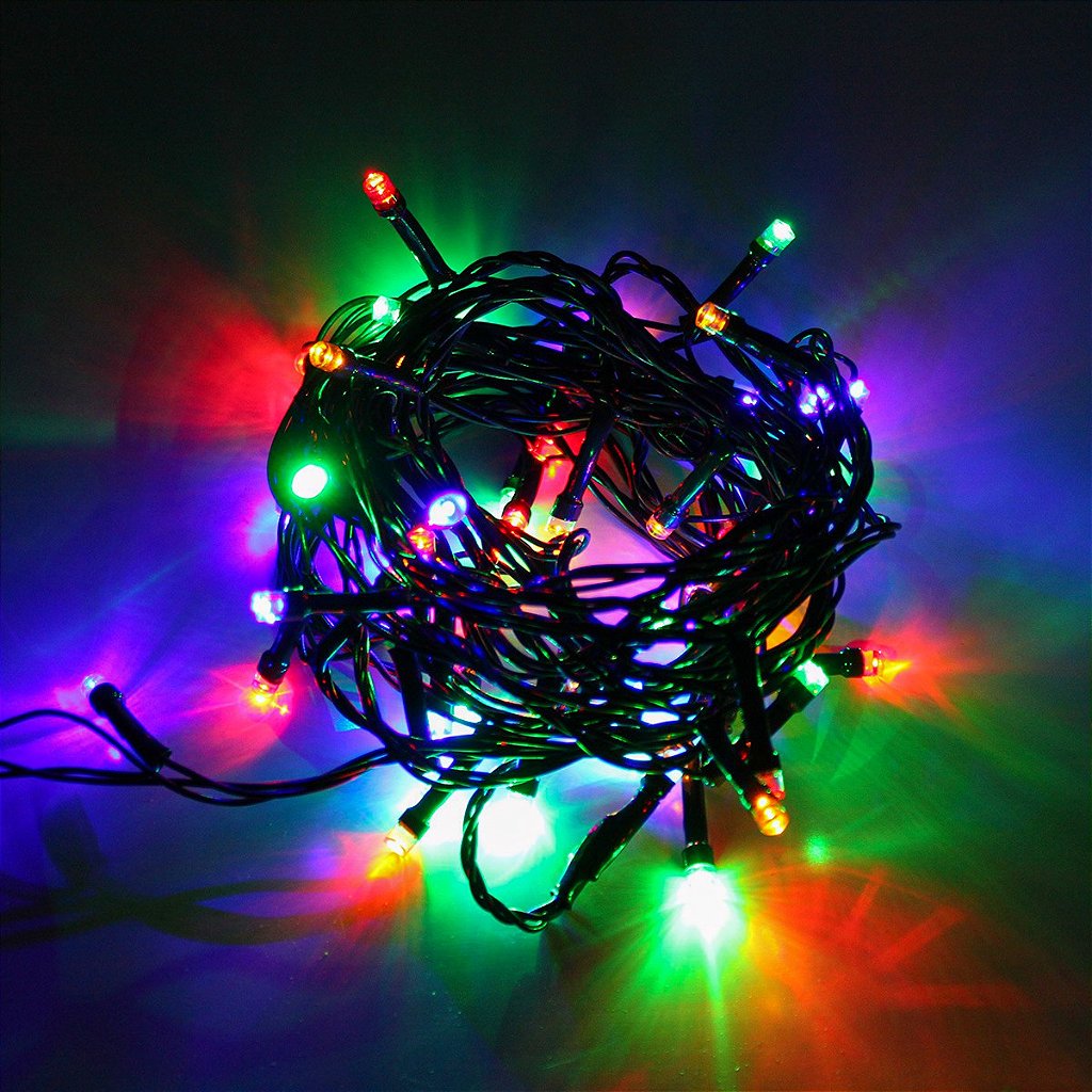 Cordão Com 50 Lâmpadas De Led Formato Pequena Gota 5 Metros Fio Verde Escuro