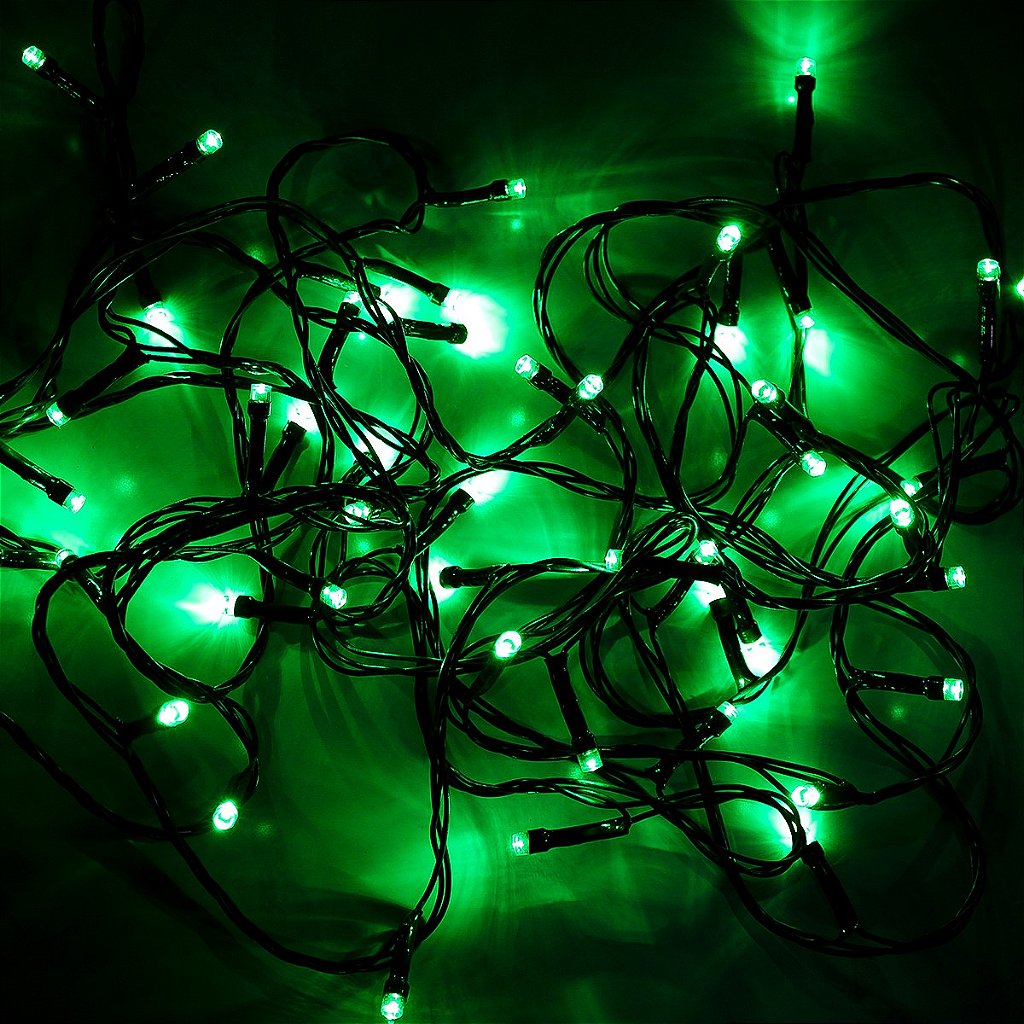 Cordão Com 50 Lâmpadas De Led Formato Pequena Gota 5 Metros Fio Verde Escuro