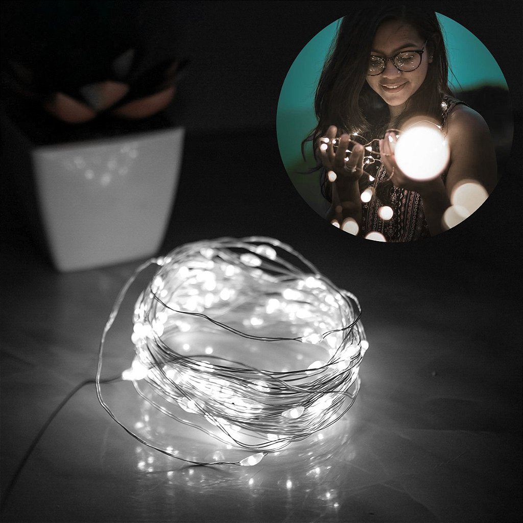 Pisca de LED Fio de Fada 100L 10 Metros a Pilha Natal