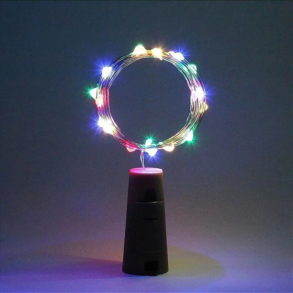Pisca de LED Rolha P/ Garrafa Fio de Fada 20L 2 Metros Bateria