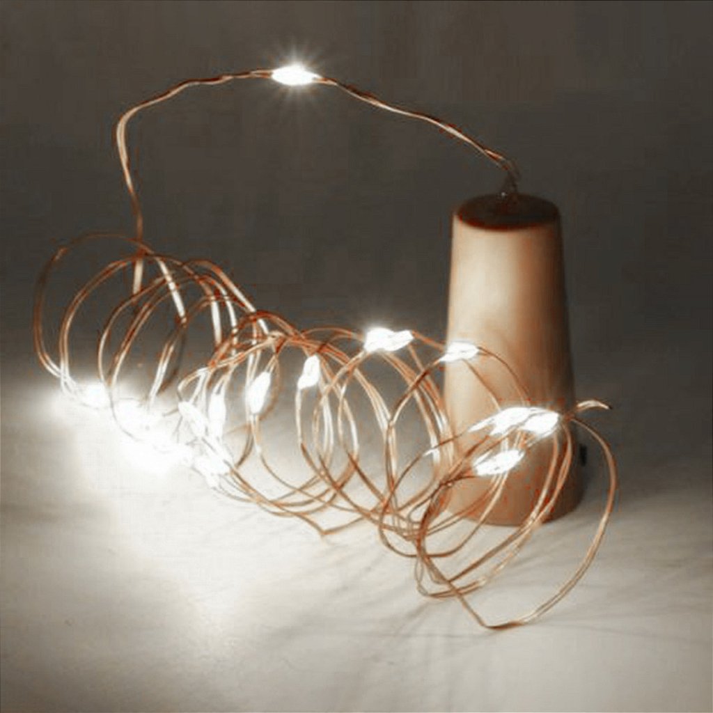 Pisca de LED Rolha P/ Garrafa Fio de Fada 20L 2 Metros Bateria