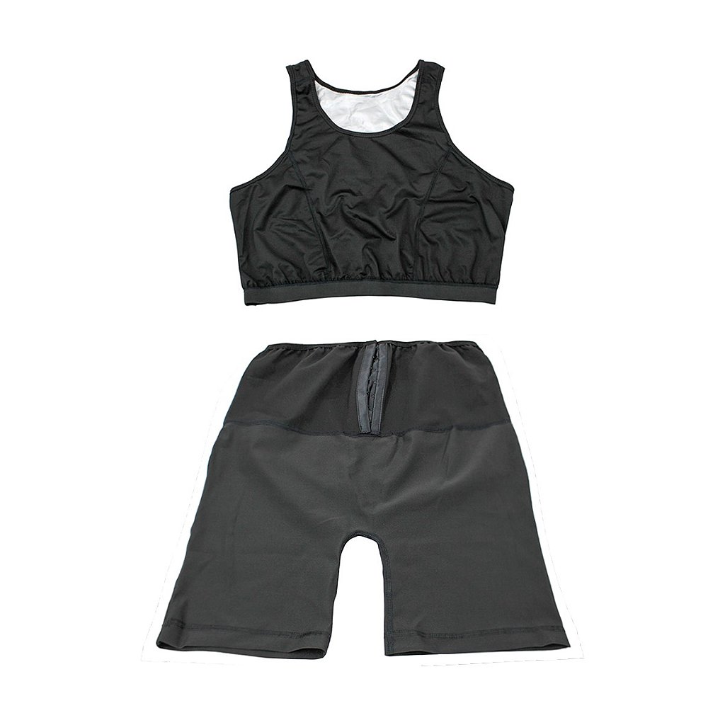 Conjunto Feminino Efeito Sauna Regata Top Short Bermuda Preto