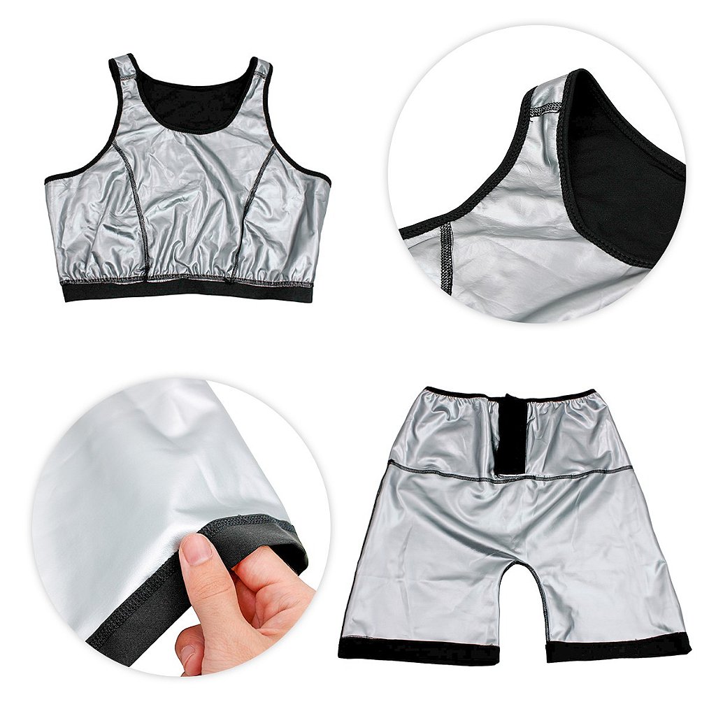 Conjunto Feminino Efeito Sauna Regata Top Short Bermuda Preto