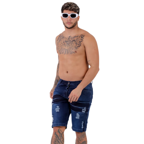 Bermuda Jeans Masculina Destroyed Autenticidade Denim