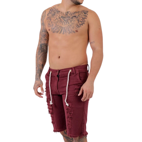 Bermuda Masculina Jeans Vinho Charme Casual Em Vinho