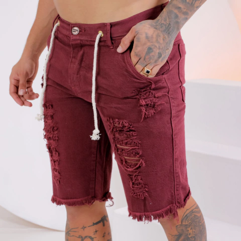 Bermuda Masculina Jeans Vinho Charme Casual Em Vinho