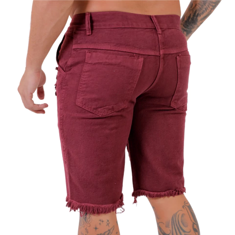 Bermuda Masculina Jeans Vinho Charme Casual Em Vinho