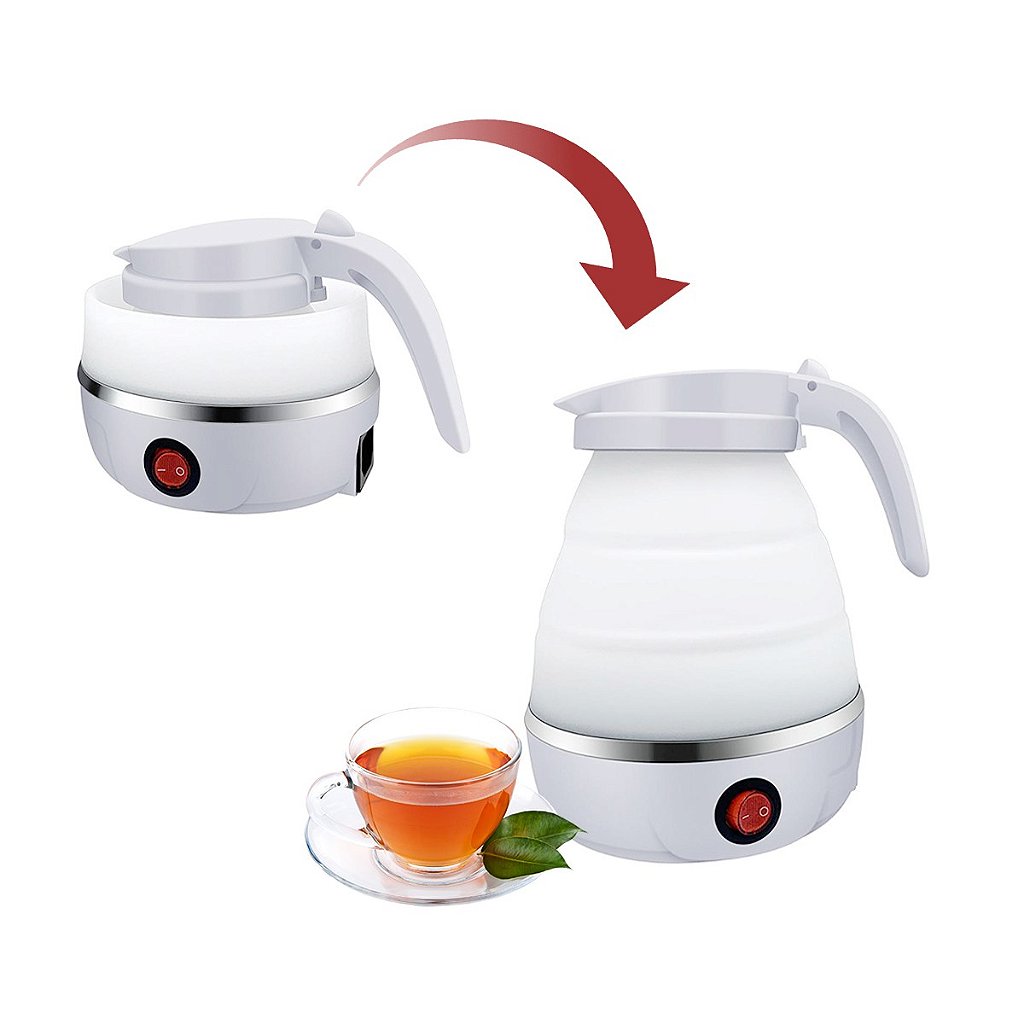 Chaleira Elétrica Dobrável Jarra Bule Silicone 600W 110v 600ml Portátil