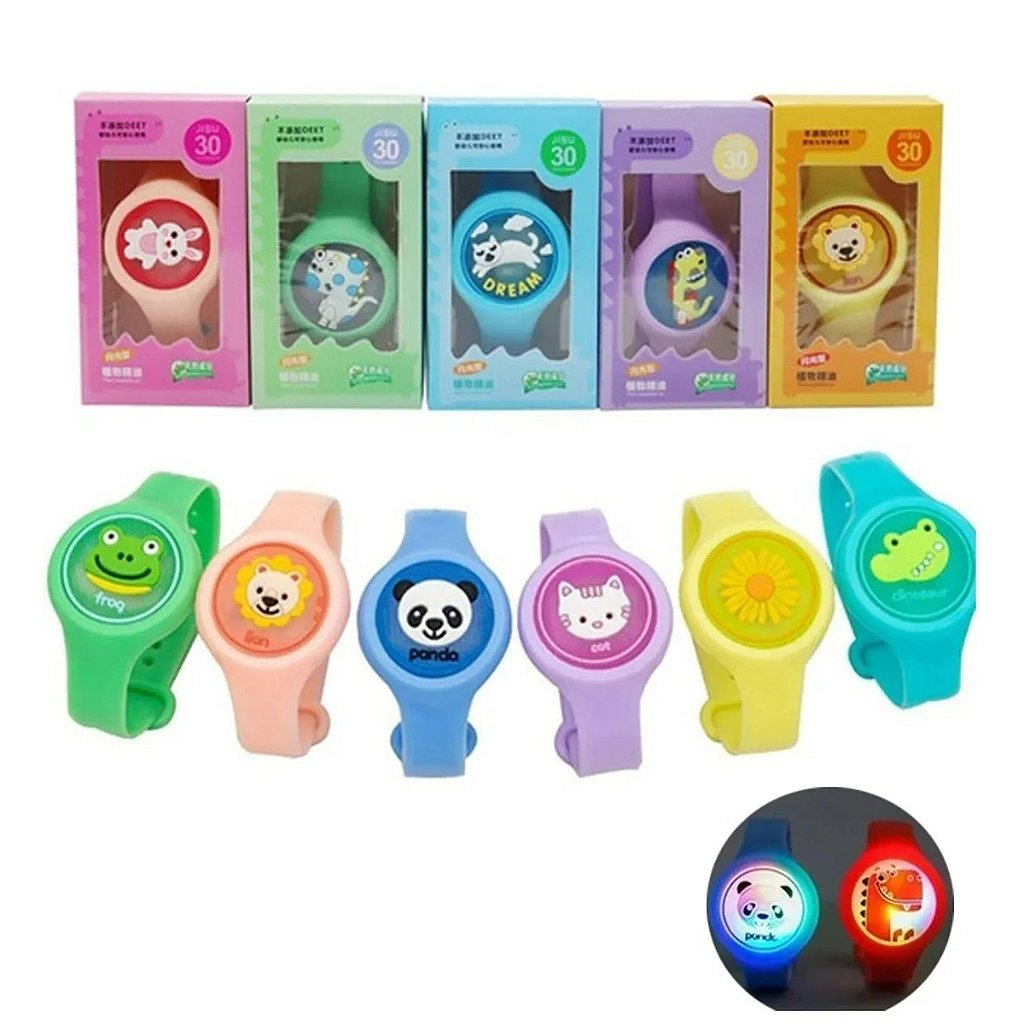 Pulseira Relógio Infantil Repelente De Mosquito Figurinhas