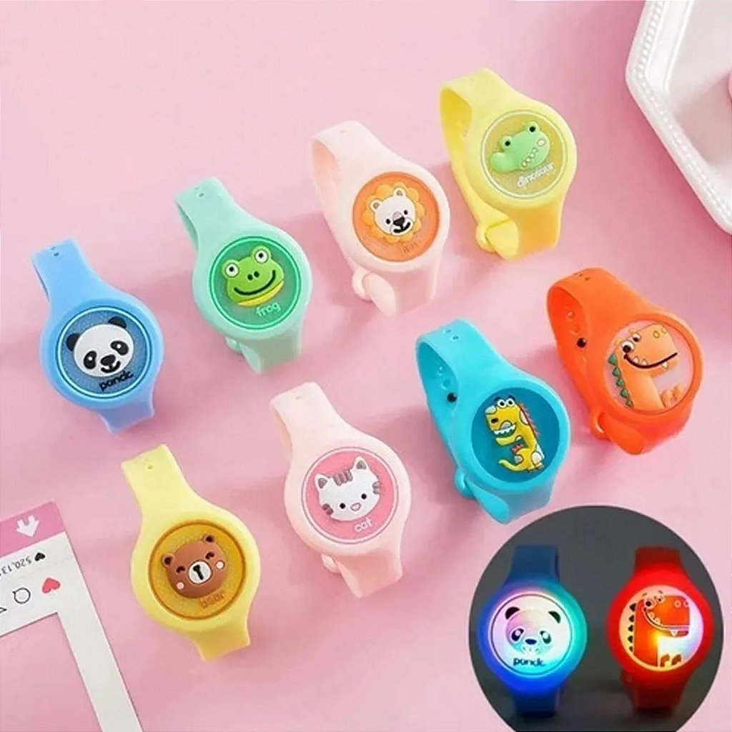 Pulseira Relógio Infantil Repelente De Mosquito Figurinhas