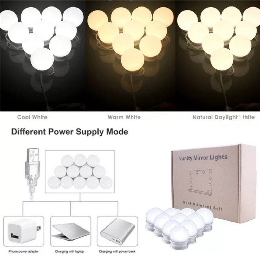 Kit Luz De Led Para Camarim Maquiagem 3 Cores 10 Lâmpadas