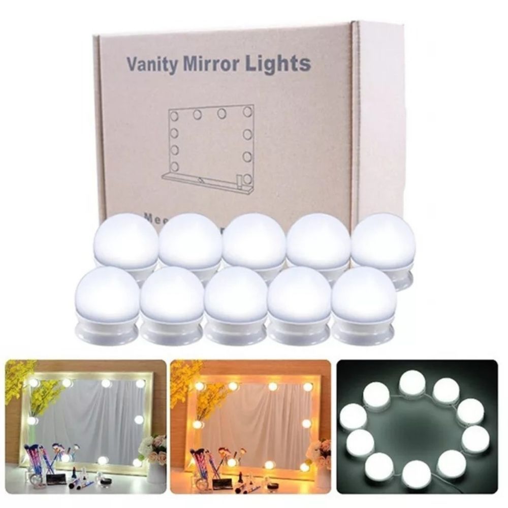 Kit Luz De Led Para Camarim Maquiagem 3 Cores 10 Lâmpadas