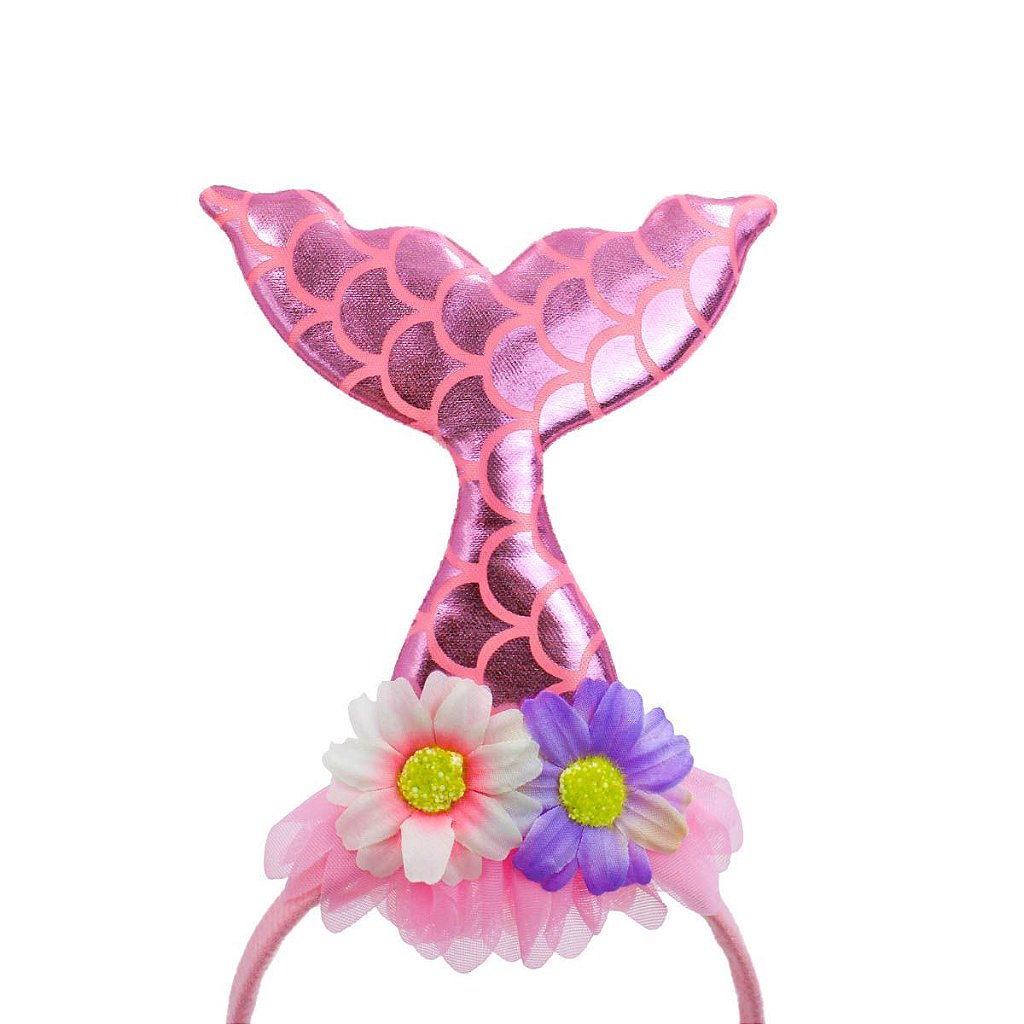 Tiara Arco Fantasia Carnaval Halloween Festa Sereia Rosa