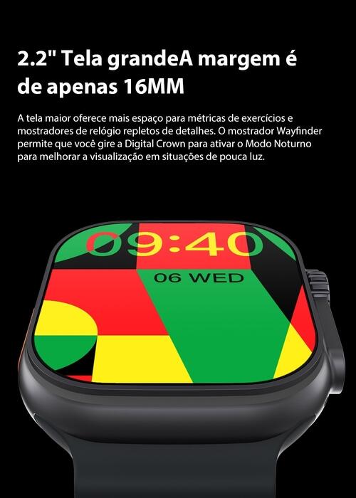 Smartwatch W69 Ultra 49mm Memoria 1GB Toca Musica NFC Jogos Lançamento 2023/2024 - Dourado