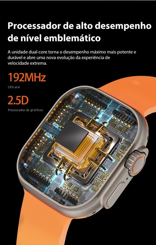 Smartwatch W69 Ultra 49mm Memoria 1GB Toca Musica NFC Jogos Lançamento 2023/2024 - Dourado