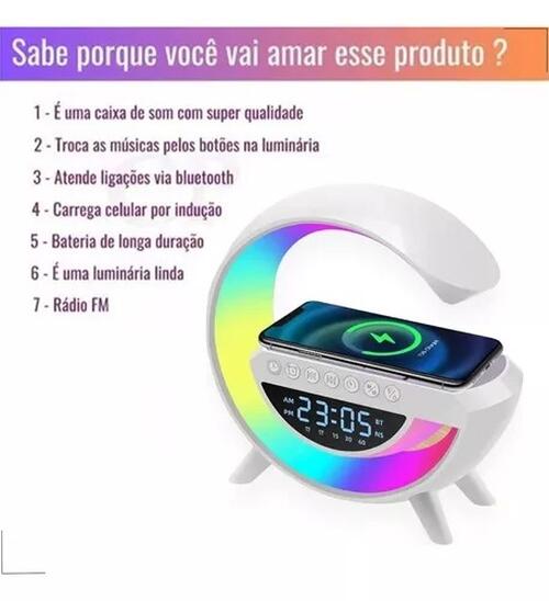Luminaria G-Speaker Multifuncional Smart Station Led Caixa De Som Relógio - Branco