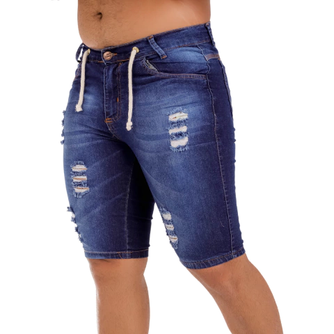 Bermuda Masculina Destroyed Jeans Escura
