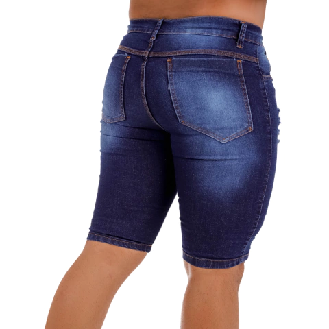 Bermuda Masculina Destroyed Jeans Escura