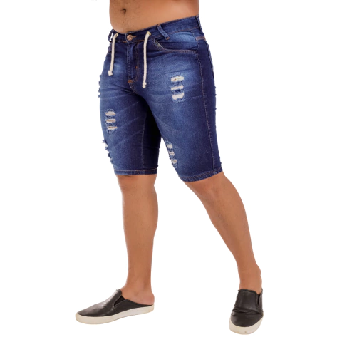 Bermuda Masculina Destroyed Jeans Escura
