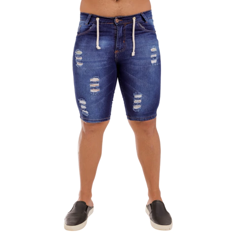 Bermuda Masculina Destroyed Jeans Escura