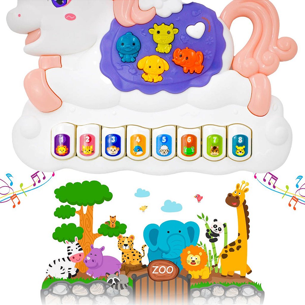 Teclado Musical Bebê Brinquedo Infantil Som Animal Unicórnio