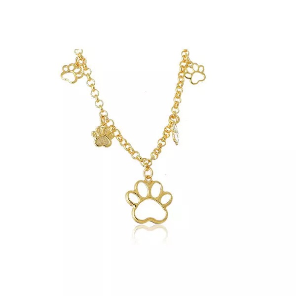 Pulseira com Patinhas de Cachorro Folheado em Ouro 18k