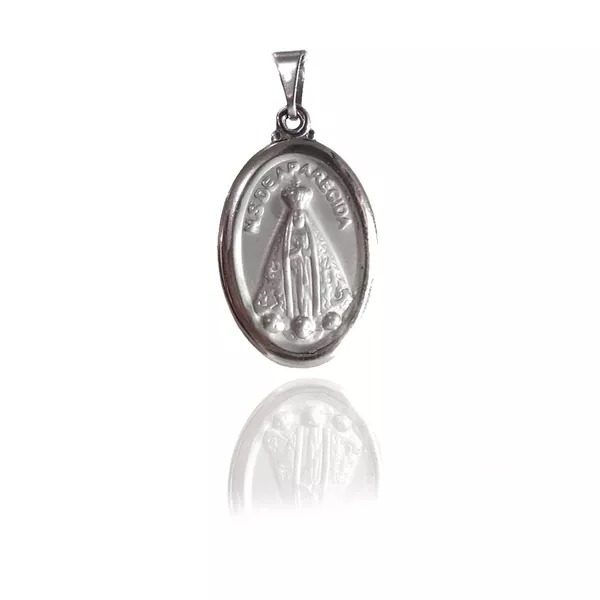 Pingente Nossa Senhora Aparecida Oval Aço Inox