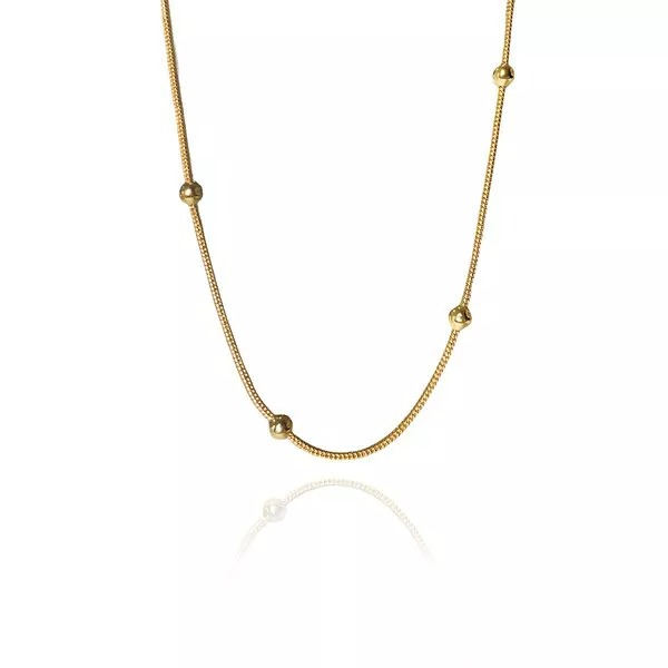 Pulseira Corrente Lisa com Bolinhas Folheado em Ouro 18k