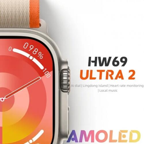 Smartwatch Hw69 Ultra 2 Amoled Serie 9 2GB Memoria NFC Jogos Pulseira extra Lançamento - Branco