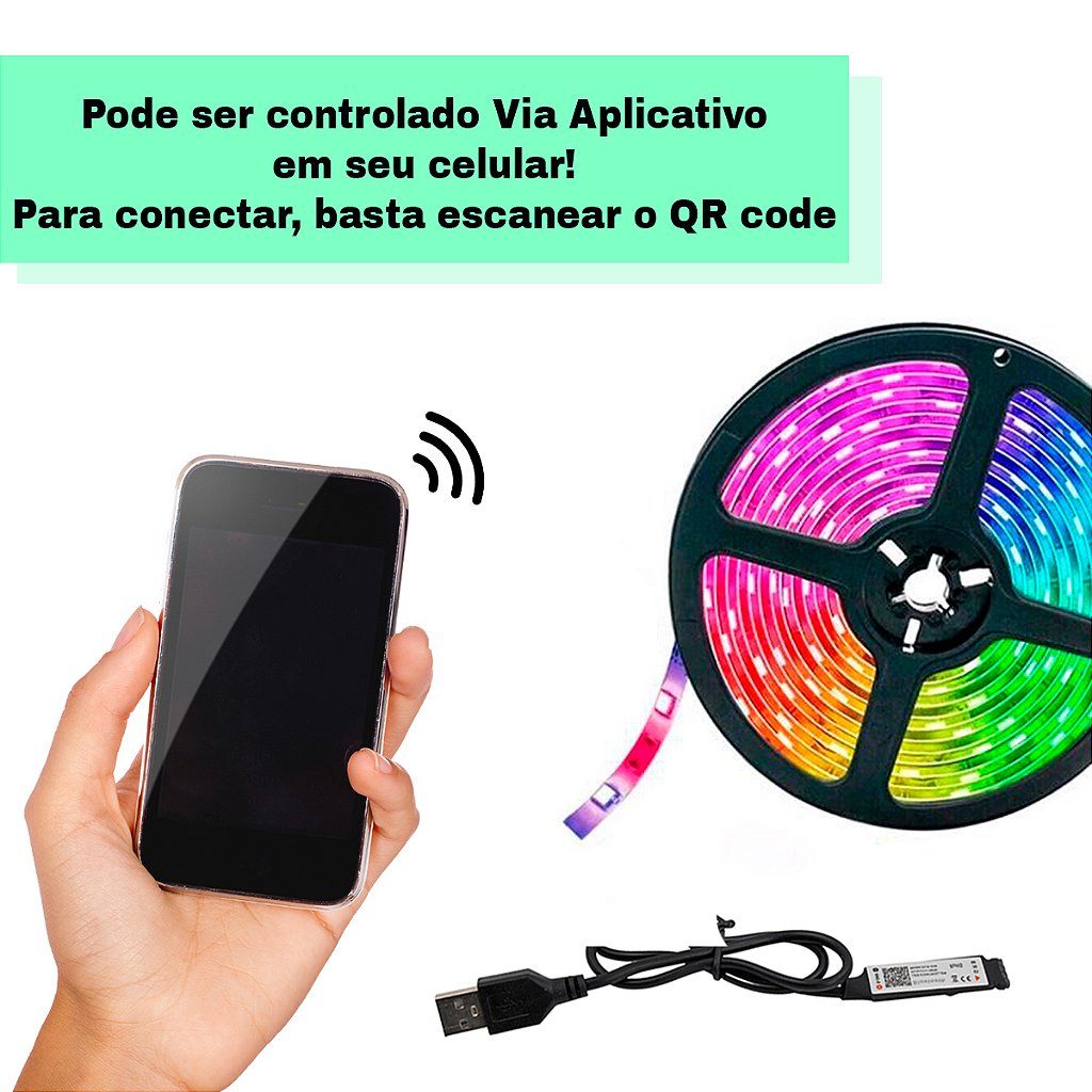 Fita Led Rgb Controle Via App Celular 5 Metros 5v USB Para Tv Pc Carro Quarto Decoração