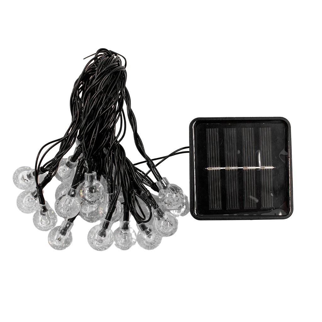 Cordão De Lâmpadas Led Pisca Formato Bolinha 5 Metros 20L Carregamento Solar Natal