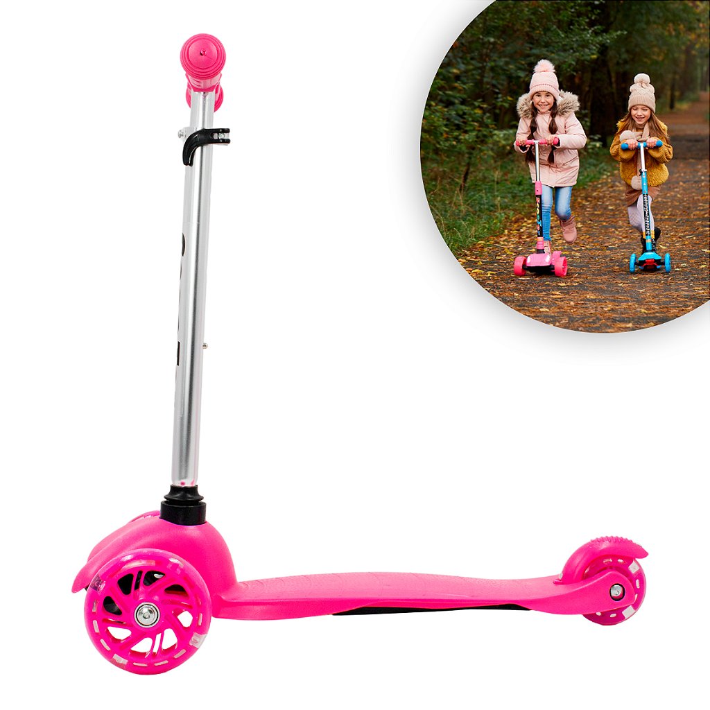 Patinete Regulável Infantil 3 Rodinhas Com Led Para Crianças Até 40kg