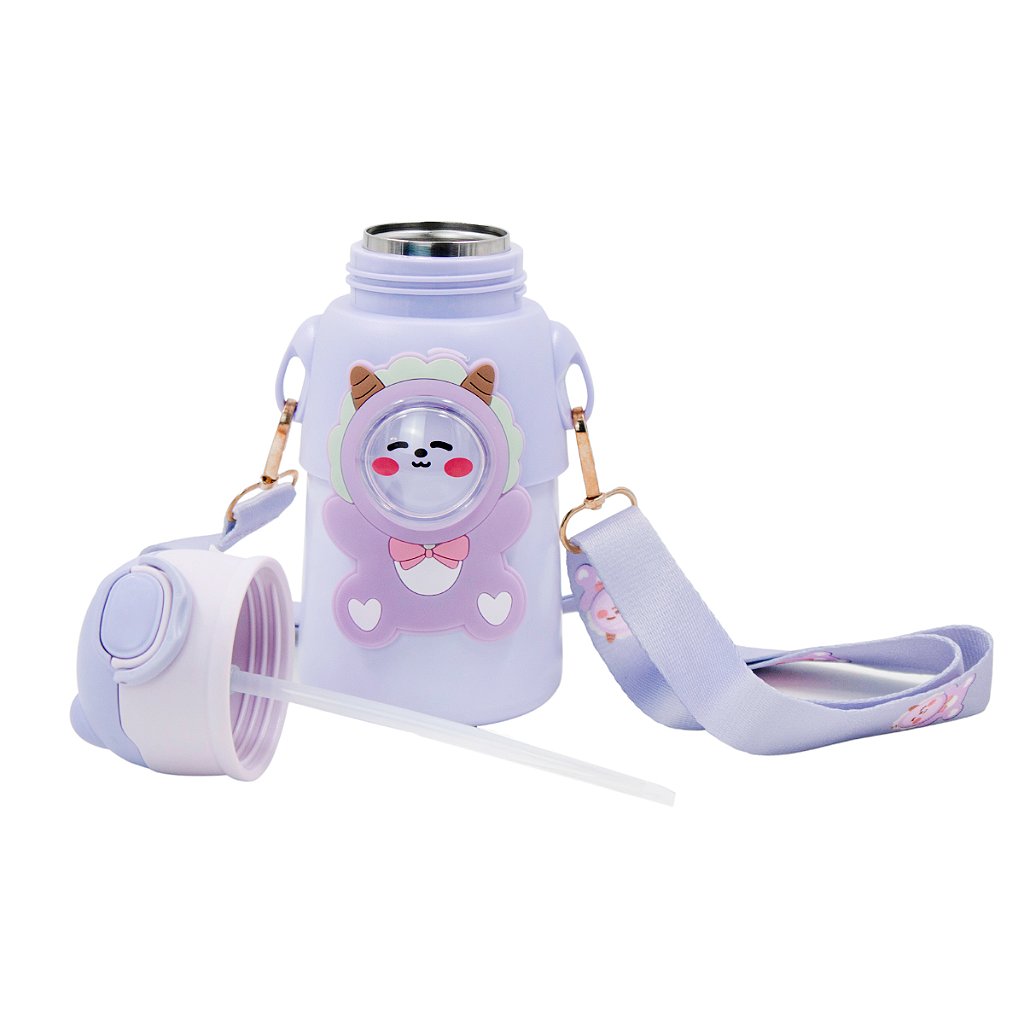 Garrafinha C/ Canudo Squeeze Infantil Garrafa Bebe Térmica Alça